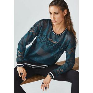 Fabletics Shirt Size Small Teal Floral Breathable Top Fitness Lace Tunic